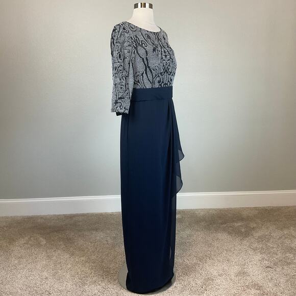 JS Collections Embroidered Chiffon Evening Gown Blue Size 6 Formal Dress - Picture 5 of 12